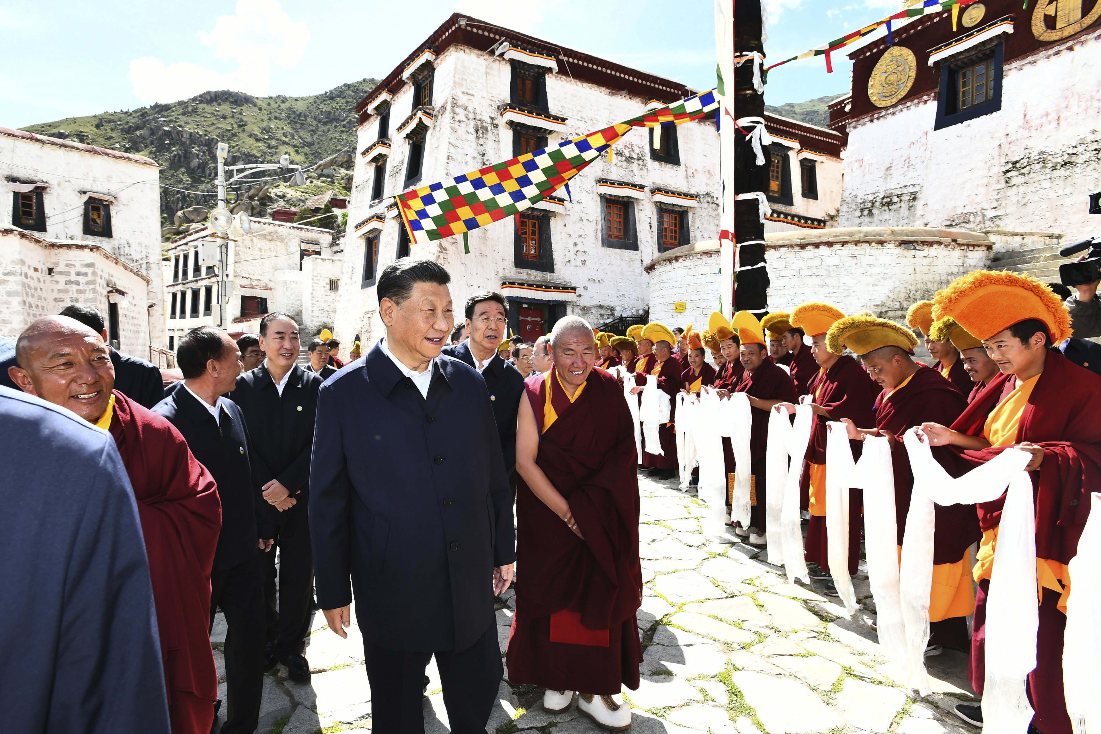 In this July 22, 2021, photo released by Xinhua News Agency, Chinese President Xi Jinping, visits the Drepung Monastery in Lhasa, Tibet Autonomous Region.